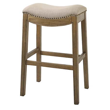 NewRidge Home Goods 30in. H Saddle Natural Wood Bar-Height Barstool with Cream Fabric