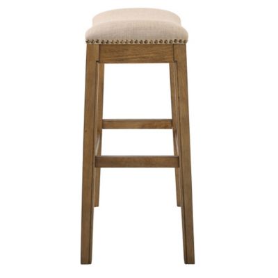 Image showing  Saddle Natural Wood Bar-Height Stool, 30 in., Cream