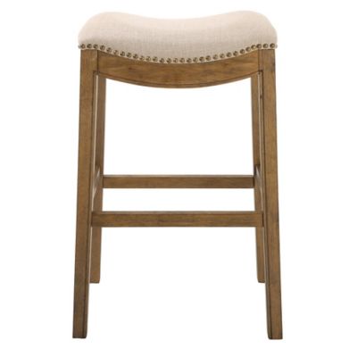 Image showing  Saddle Natural Wood Bar-Height Stool, 30 in., Cream
