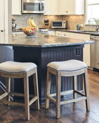 Image showing  Saddle Natural Wood Bar-Height Stool, 30 in., Cream