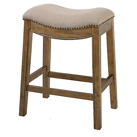 NewRidge Home Goods 25 in. Saddle Style Wood Counter-Height Stool, Natural finish with Cream Upholstered Seat