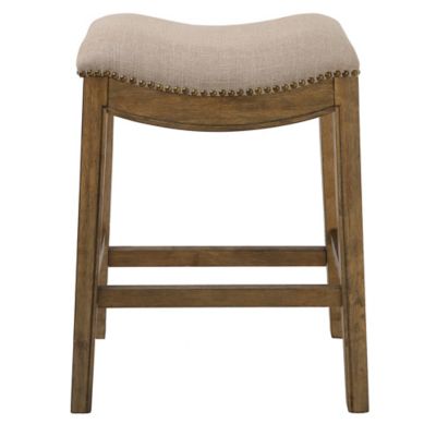 Image showing  Saddle Style Wood Counter-Height Stool, 25 in., Natural/Cream