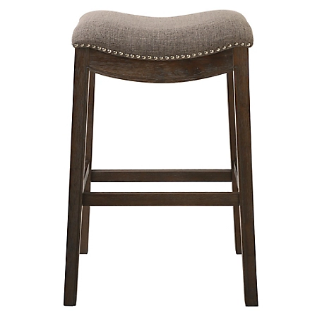 NewRidge Home Goods Sadie 30 in.H Saddle Wood Bar-Height Barstool with Cobble Gray Fabric