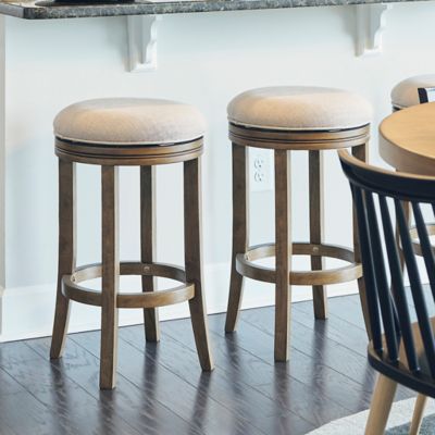 NewRidge Home Goods Victoria Bar Height Swivel Stool With Cream Fabric Honeysuckle Finish