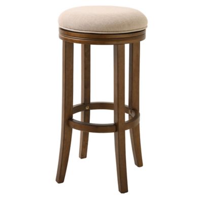 NewRidge Home Goods 25 in. Victoria Counter-Height Swivel Stool with Cream Fabric and Honeysuckle Finish, Cream/Honeysuckle