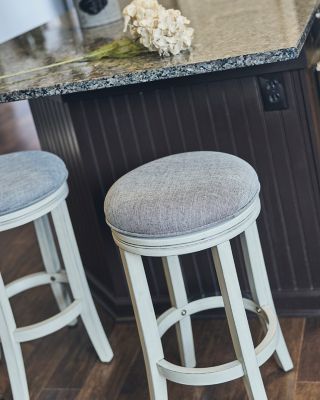 Image showing  Victoria Distressed Counter-Height Swivel Stool with Upholstered Seat, 25 in., Ivory/Quartz/Gray