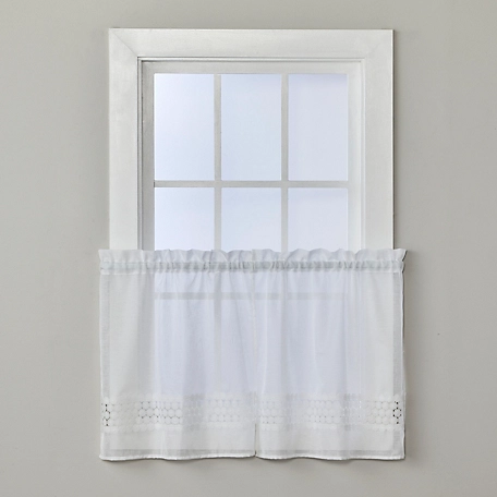 SKL Home Daisy Lace Tier Window Panels, White, 56 in. x 24 in., 1 Pair