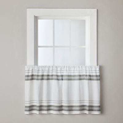 SKL Home Slate Striped Tier Window Panels, White, 24 in., 1 Pair