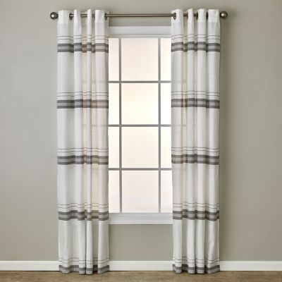 SKL Home Slate Striped Window Panels, White, 1 Pair