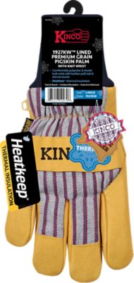 Kinco Canvas Fabric Back Golden Premium Grain Pigskin Palm Gloves, 1 Pair