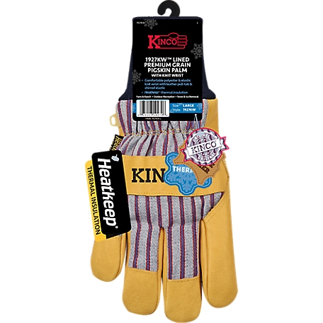 Kinco Canvas Fabric Back Golden Premium Grain Pigskin Palm Gloves, 1 Pair