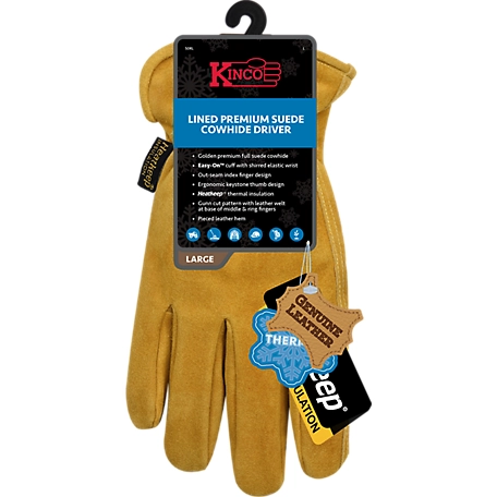 Kinco Premium Full Suede Cowhide Heatkeep Thermal Insulation Gloves, 1 Pair