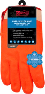 Kinco Fully-Coated Sandy Finish PVC Gloves, 1 Pair, Rubberized Safety Cuff, Straight Thumb Design, Soft-Touch Thermal Lining