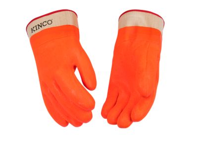 Image showing  Men's Fully-Coated Sandy Finish PVC Work Gloves, Rubberized Safety Cuff, Straight Thumb Design, Thermal Lining, 1-Pair
