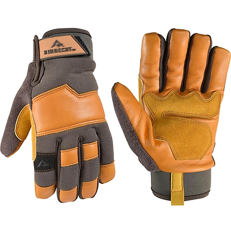 Ridgecut Men's Insulated Water-Resistant Lined Leather Hybrid Gloves, 1 Pair