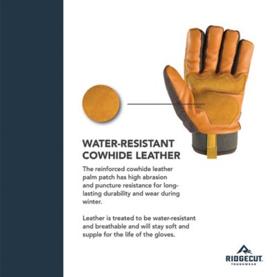 Image showing Ridgecut Men's Insulated Water-Resistant Lined Leather Hybrid Work Gloves, 1 Pair