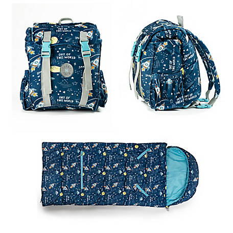 mimish Sleep-n-pack, 50 F Packable Little Kid's Sleeping Bag & Backpack, Space Print