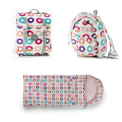 mimish Sleep-n-pack, 50 F Packable Little Kid's Sleeping Bag & Backpack, Donut Print