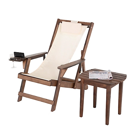 W Unlimited 2 pc. Romantic Collection Canvas Sling Chair Set, Includes Chair, Cup and Wine Holder and Ottoman, 2117DB-BG-CHET