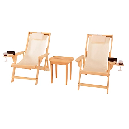W Unlimited 3 pc. Romantic Collection Sling Chairs and Table Outdoor Lounge Set, White