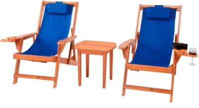 W Unlimited 3 pc. Romantic Collection Sling Chairs and Table Outdoor Lounge Set, Blue