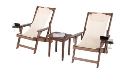 W Unlimited 3 pc. Romantic Collection Canvas Sling Chair Set, Includes Cup and Wine Holder and End Table