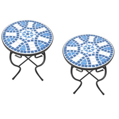 W Unlimited Mosaic Art Collection Blue Daisy Accent Tables, 2 pc.