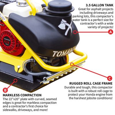 Image showing 6 th Tomahawk Power 5.5 HP Honda Plate Compactor Tamper and Water Tank for Soil Asphalt