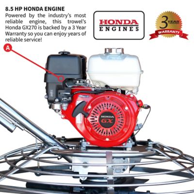 Image showing  Gas-Powered 46 in. Concrete Power Trowel, 8.5 HP Honda Engine Combo Blades and Float Pan Cement Finishing Tool