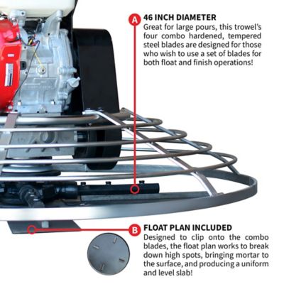 Image showing  Gas-Powered 46 in. Concrete Power Trowel, 8.5 HP Honda Engine Combo Blades and Float Pan Cement Finishing Tool