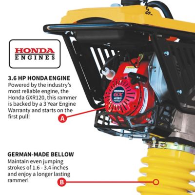 Image showing  Gas-Powered 3.6 HP Vibratory Rammer Tamper Compactor with Honda GXR120 Engine, 3,550 lb./ft.
