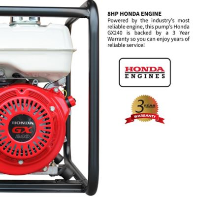 Image showing  8 HP Gas-Powered Cast Iron 3 in. Industrial-Duty Honda Full Trash/Water Portable Utility Pump, 375 GPM
