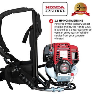 Image showing  Gas-Powered 1.6 HP Honda Concrete Vibrator with 10 ft. Flex Shaft Cable Whip Backpack, 2 in. Head