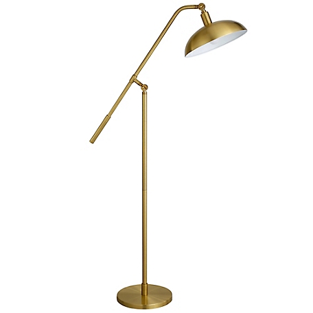 Hudson&Canal 62 in. Hudson & Canal Devon Brushed Brass Floor Lamp with Boom Arm