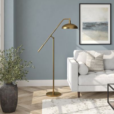 Image showing  62 in. Hudson & Canal Devon Brushed Brass Floor Lamp with Boom Arm
