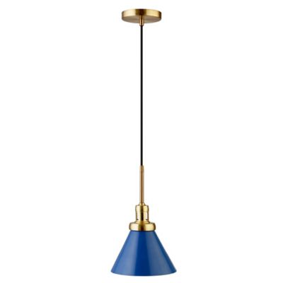 Hudson&Canal 1-Light Zeno Metal Pendant Light, Blue/Brass