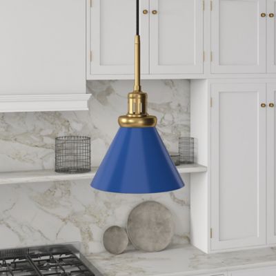 Image showing  1-Light Zeno Metal Pendant Light, Blue/Brass