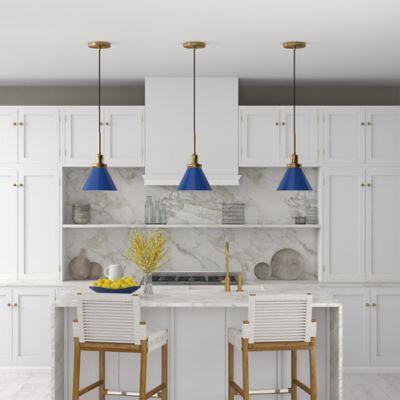 Image showing  1-Light Zeno Metal Pendant Light, Blue/Brass