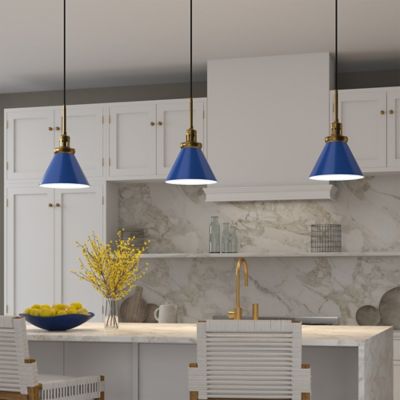 Image showing  1-Light Zeno Metal Pendant Light, Blue/Brass