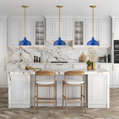 Image showing  1-Light Mackenzie Metal Pendant Light Fixture, Blue/Brass