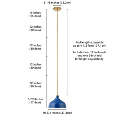 Image showing  1-Light Mackenzie Metal Pendant Light Fixture, Blue/Brass