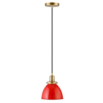 Hudson&Canal 1-Light Madison Metal Pendant Light, 8 in., Poppy Red/Brass