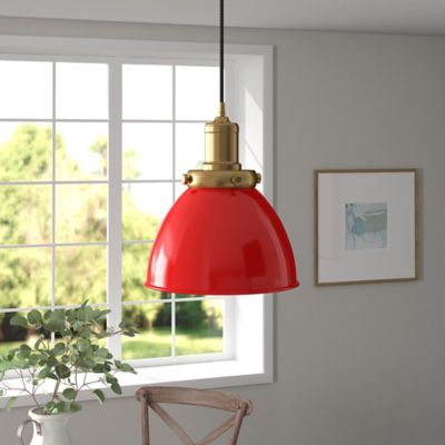 Image showing  1-Light Madison Metal Pendant Light, 8 in., Poppy Red/Brass
