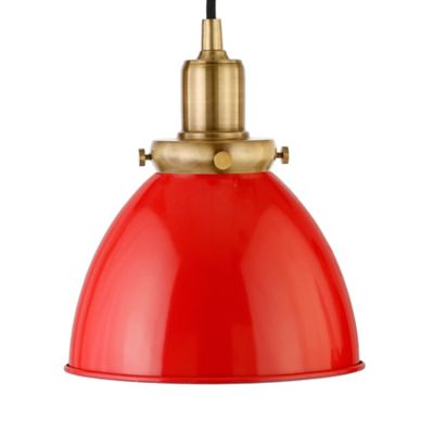 Image showing  1-Light Madison Metal Pendant Light, 8 in., Poppy Red/Brass