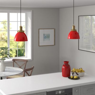 Image showing  1-Light Madison Metal Pendant Light, 8 in., Poppy Red/Brass