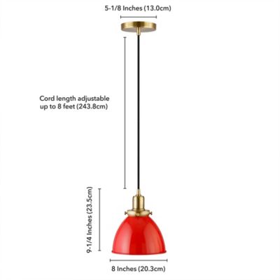 Image showing  1-Light Madison Metal Pendant Light, 8 in., Poppy Red/Brass