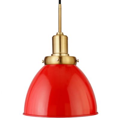Image showing  1-Light Madison Metal Pendant Light, 12 in., Poppy Red/Brass