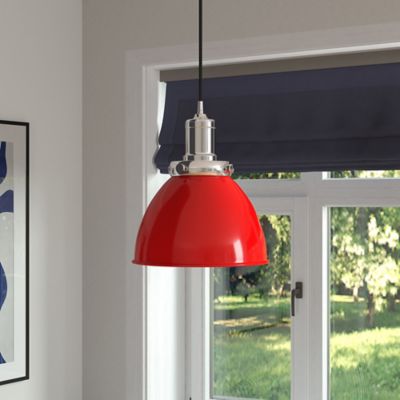 Image showing  1-Light Madison Metal Pendant Light, 12 in., Poppy Red/Polished Nickel