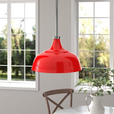 Image showing  1-Light Mackenzie Metal Pendant Light, Poppy Red/Polished Nickel
