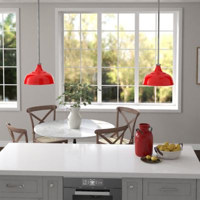 Image showing  1-Light Mackenzie Metal Pendant Light, Poppy Red/Polished Nickel